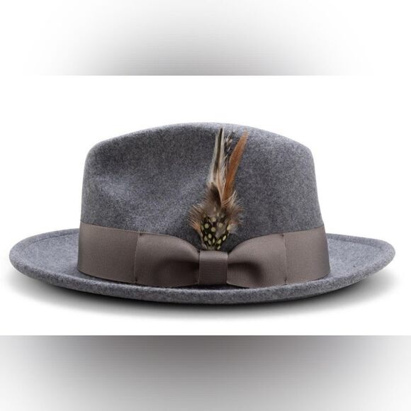 MEN'S MONTIQUE GRAY LIGHT FELT 2 1/2" WIDE BRIM PINCH FEDORA HAT. H60 - Picture 3 of 5